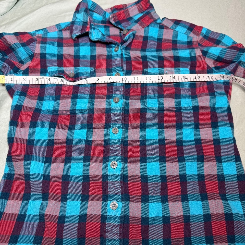 Patagonia Flannel Womens Size 6 Blue Red Pink Plaid Flannel Organic Cotton - Picture 6 of 7